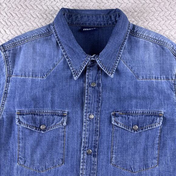 Mavi Unisex Denim Snap Shirt “John” Blue Long Sleeve Size Large- Long‎ Sleeve - Picture 3 of 14